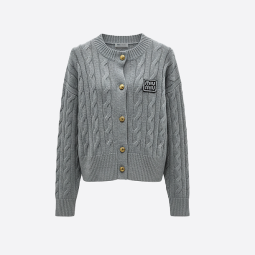 MIU MIU Cable Knit Cashmere Sweater gray