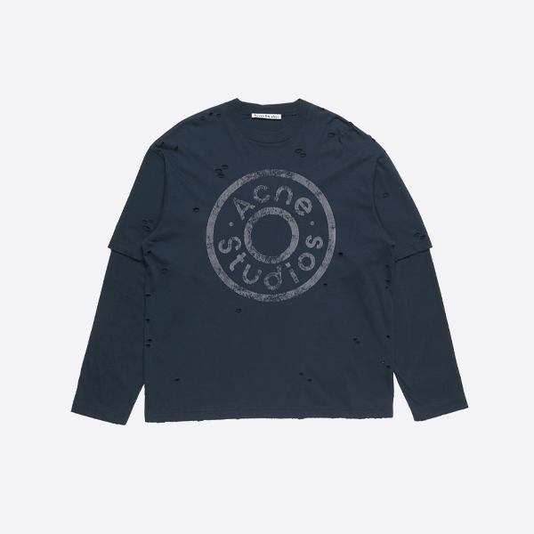 ACNE STUDIOS 배지 찢어진 인조 가죽 투피스 긴팔 티셔츠